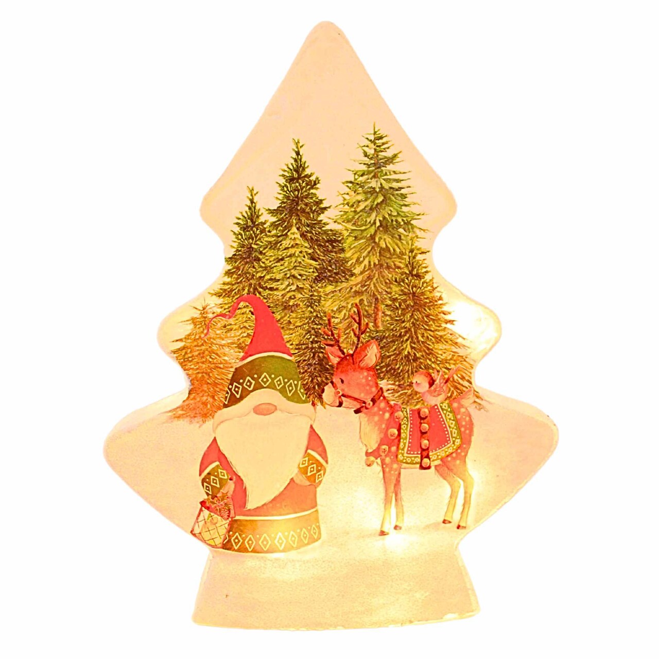Stony Creek 8.5 Inch Gnomes W/Red Hat Christmas Tree Christmas Lighted Glass Accent , Winter Pines Santa
